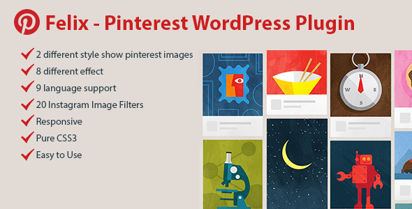 Felix – Pinterest Responsive WordPress Plugin Preview - Rating, Reviews, Demo & Download