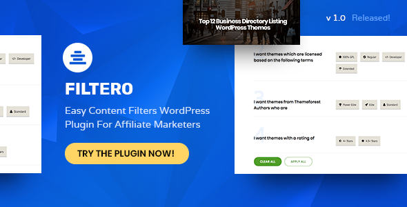 Filtero – Easy Content Filters For Affiliate Marketers Preview Wordpress Plugin - Rating, Reviews, Demo & Download