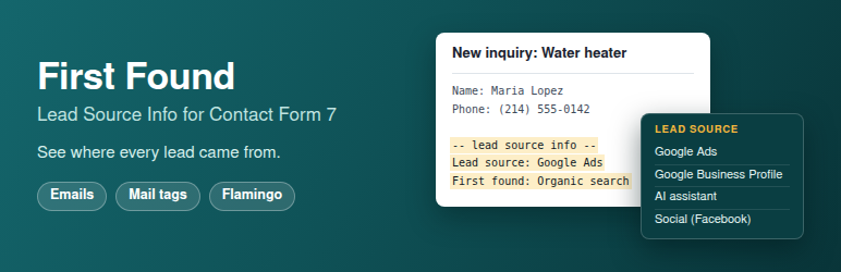 First Found: Lead Source Info For Contact Form 7 Preview Wordpress Plugin - Rating, Reviews, Demo & Download
