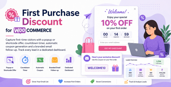 First Purchase Discount For WooCommerce Preview Wordpress Plugin - Rating, Reviews, Demo & Download