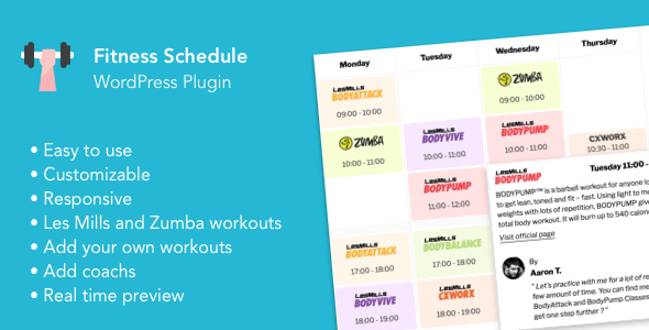 Fitness Schedule – Weekly Timetable For Your Fitness Workouts (Zumba, Body Attack, Crossfit.. Wordpress Plugin - Rating, Reviews, Demo & Download