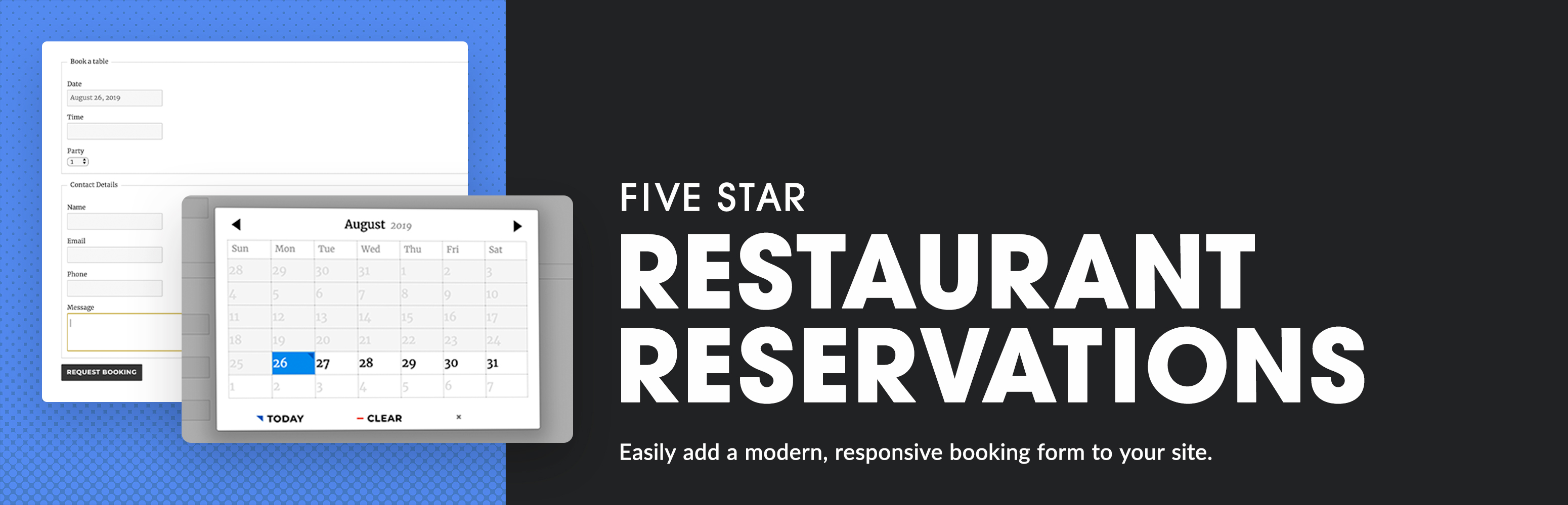 Five Star Restaurant Reservations – WordPress Booking Plugin Preview - Rating, Reviews, Demo & Download