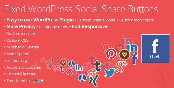 Fixed WordPress Social Share Buttons Preview - Rating, Reviews, Demo & Download