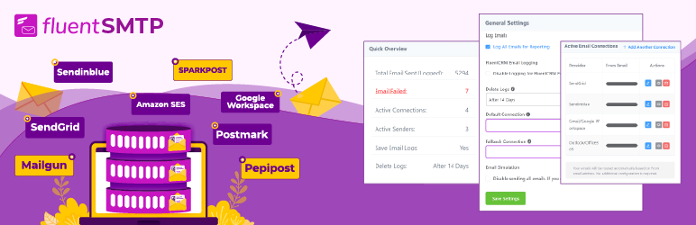 FluentSMTP – WP Mail SMTP, Amazon SES, SendGrid, MailGun And Any SMTP Connector Plugin Preview - Rating, Reviews, Demo & Download