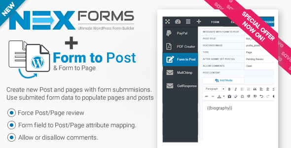 Form To Post/Page For NEX-Forms Preview Wordpress Plugin - Rating, Reviews, Demo & Download
