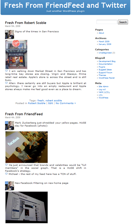 Fresh From FriendFeed And Twitter Preview Wordpress Plugin - Rating, Reviews, Demo & Download