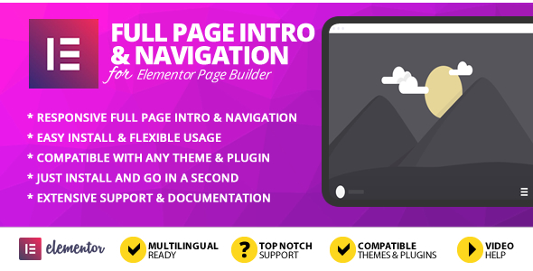Full Page Intro And Navigation Addon For Elementor Page Builder Preview Wordpress Plugin - Rating, Reviews, Demo & Download
