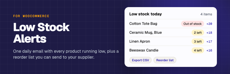 Fusion64 Low Stock Alerts Preview Wordpress Plugin - Rating, Reviews, Demo & Download