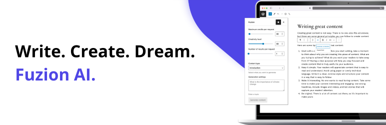 Fuzion – Write. Create. Dream. AI Wordpress Plugin - Rating, Reviews, Demo & Download