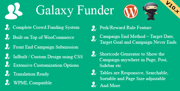 Galaxy Funder – WooCommerce Crowdfunding System Preview Wordpress Plugin - Rating, Reviews, Demo & Download