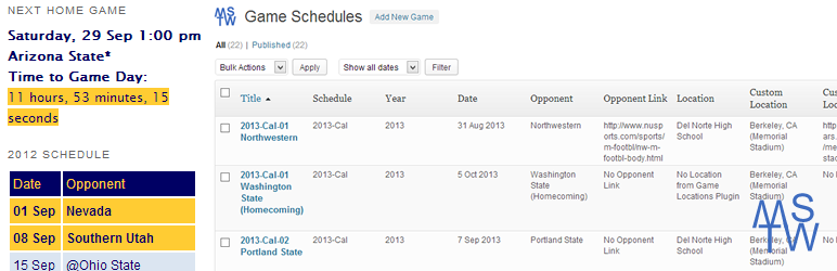 Game Schedules Preview Wordpress Plugin - Rating, Reviews, Demo & Download