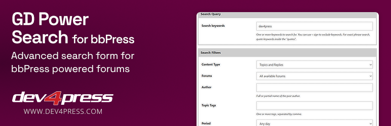 GD Power Search Lite For BbPress Preview Wordpress Plugin - Rating, Reviews, Demo & Download