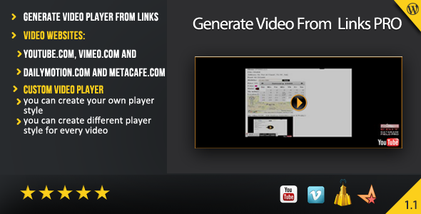 Generate Video From Links PRO ( Wordpress Plugin ) Preview - Rating, Reviews, Demo & Download