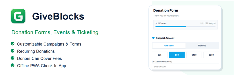 GiveBlocks Donation & Events Platform Preview Wordpress Plugin - Rating, Reviews, Demo & Download