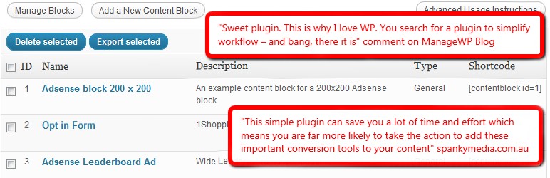 Global Content Blocks Preview Wordpress Plugin - Rating, Reviews, Demo & Download