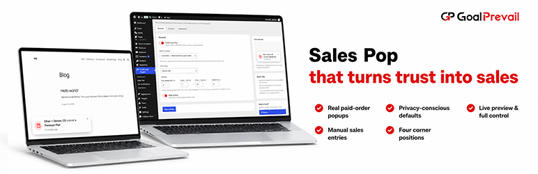 GoalPrevail Sales Pop Preview Wordpress Plugin - Rating, Reviews, Demo & Download