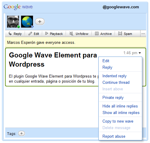 Google Wave Element Preview Wordpress Plugin - Rating, Reviews, Demo & Download