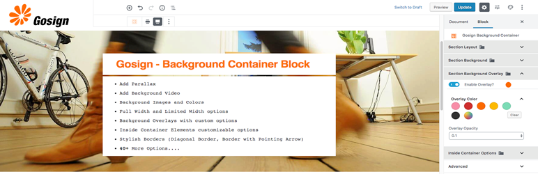 Gosign – Background Container Block Preview Wordpress Plugin - Rating, Reviews, Demo & Download