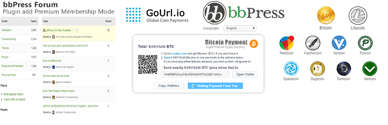 GoUrl BBPRESS – Add Premium Membership With Bitcoin/Altcoin Payments Preview Wordpress Plugin - Rating, Reviews, Demo & Download