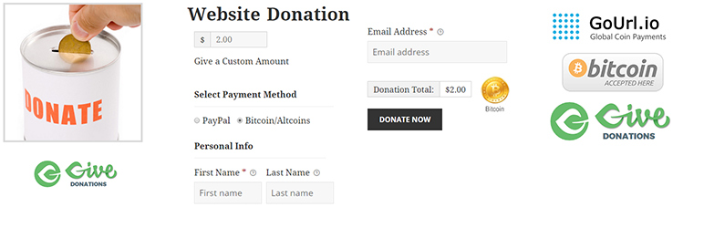 GoUrl Bitcoin Paypal Donations – Give Addon Preview Wordpress Plugin - Rating, Reviews, Demo & Download