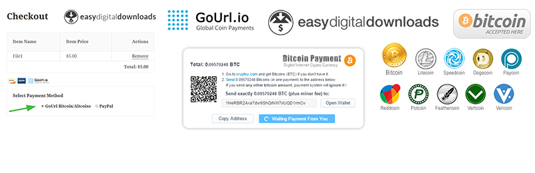 GoUrl Easy Digital Downloads (EDD) – Bitcoin Altcoin Payment Gateway Preview Wordpress Plugin - Rating, Reviews, Demo & Download