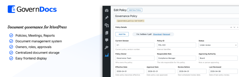GovernDocs – Policies, Meeetings & Reports Preview Wordpress Plugin - Rating, Reviews, Demo & Download