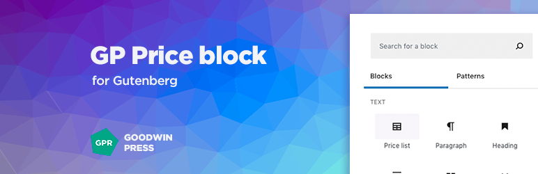 GP Price Block Preview Wordpress Plugin - Rating, Reviews, Demo & Download