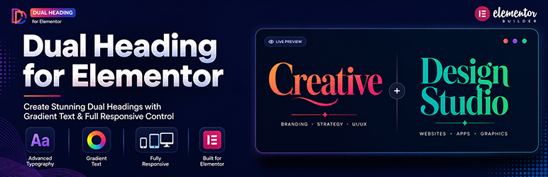 Gradient Dual Heading Studio For Elementor Preview Wordpress Plugin - Rating, Reviews, Demo & Download