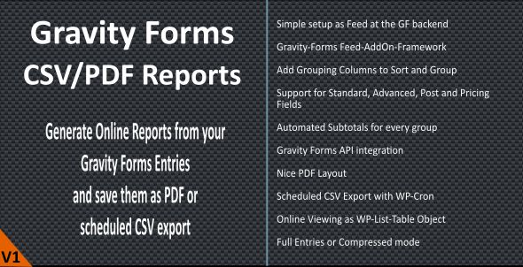 Gravity Forms CSV/PDF Reports Preview Wordpress Plugin - Rating, Reviews, Demo & Download