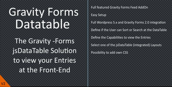 Gravity Forms JQuery Datatable Preview Wordpress Plugin - Rating, Reviews, Demo & Download