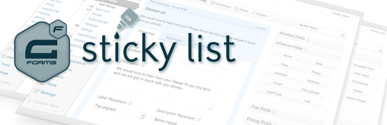 Gravity Forms Sticky List Preview Wordpress Plugin - Rating, Reviews, Demo & Download