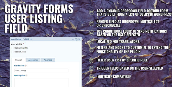 Gravity Forms User Listing Field Preview Wordpress Plugin - Rating, Reviews, Demo & Download