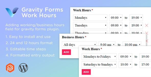 Gravity Forms Work Hours Field Preview Wordpress Plugin - Rating, Reviews, Demo & Download