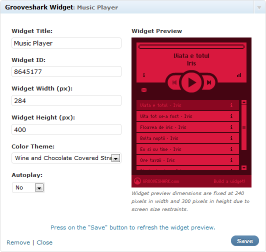 Grooveshark Widget Preview Wordpress Plugin - Rating, Reviews, Demo & Download