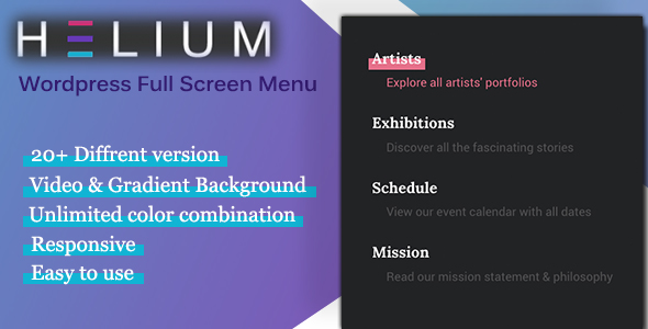 Helium: Wordpress Full Screen Menu Preview - Rating, Reviews, Demo & Download