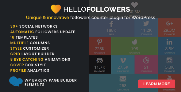 Hello Followers – Social Counter Plugin For WordPress Preview - Rating, Reviews, Demo & Download