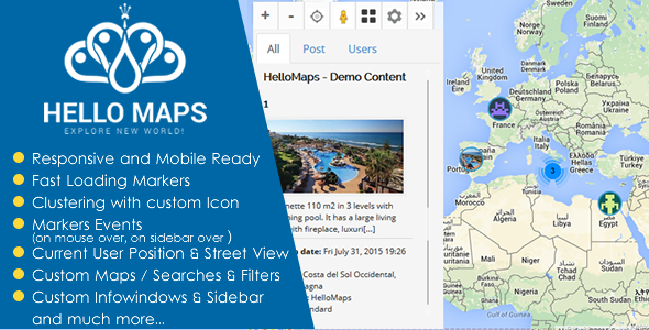 HelloMaps -Professional Maps & Geolocation For WP  Preview Wordpress Plugin - Rating, Reviews, Demo & Download