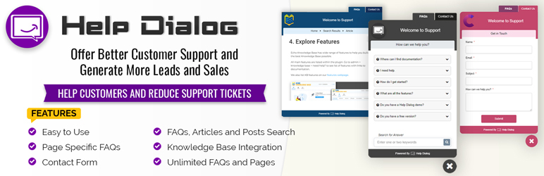 Help Dialog – FAQs, Search & Contact Form Preview Wordpress Plugin - Rating, Reviews, Demo & Download