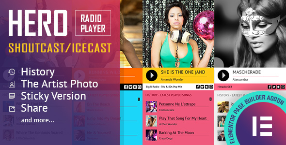 Hero – Shoutcast And Icecast Radio Player With History – Elementor Widget Addon Preview Wordpress Plugin - Rating, Reviews, Demo & Download