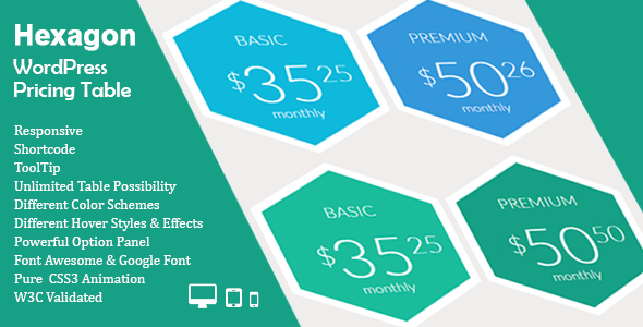 Hexagon WordPress Pricing Table Preview - Rating, Reviews, Demo & Download