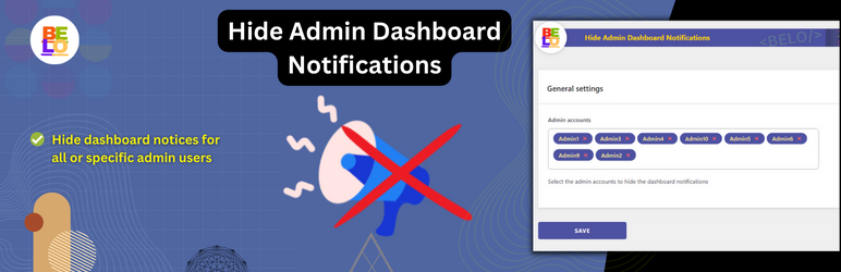 Hide Admin Dashboard Notifications Preview Wordpress Plugin - Rating, Reviews, Demo & Download
