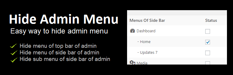 Hide Admin Menu Preview Wordpress Plugin - Rating, Reviews, Demo & Download