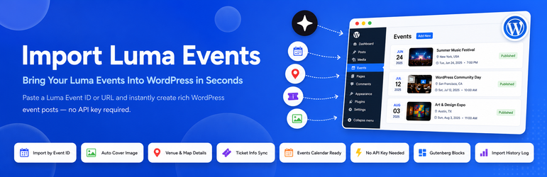 HK Event Import For Luma Preview Wordpress Plugin - Rating, Reviews, Demo & Download