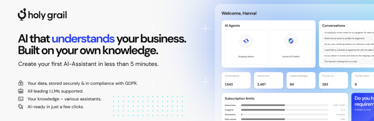 Holy Grail Chatbot Preview Wordpress Plugin - Rating, Reviews, Demo & Download