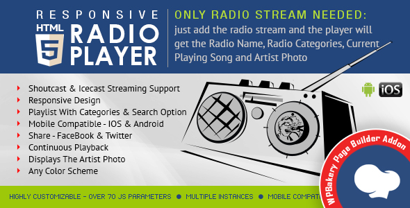 HTML5 Radio Player – WPBakery Page Builder Addon Preview Wordpress Plugin - Rating, Reviews, Demo & Download