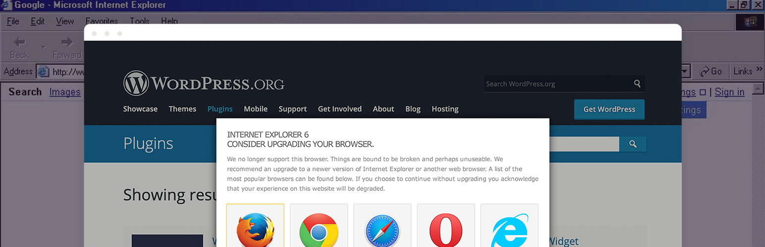IE6 Upgrade Option Preview Wordpress Plugin - Rating, Reviews, Demo & Download