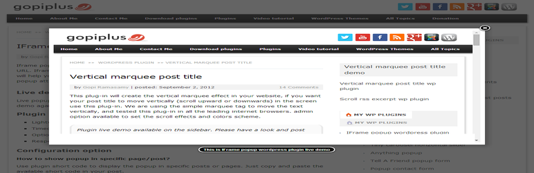 Iframe Popup Preview Wordpress Plugin - Rating, Reviews, Demo & Download