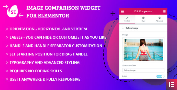 Image Comparison Widget By SThemes For Elementor Page Builder Preview Wordpress Plugin - Rating, Reviews, Demo & Download