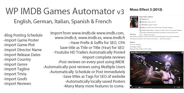 IMDB Wordpress Games Automator Preview - Rating, Reviews, Demo & Download