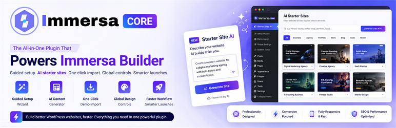 Immersa Core Starter Templates & AI Preview Wordpress Plugin - Rating, Reviews, Demo & Download
